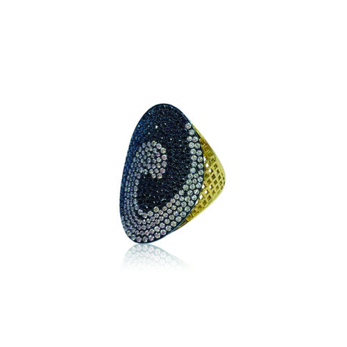 crownwork regency ring with black and white diamonds