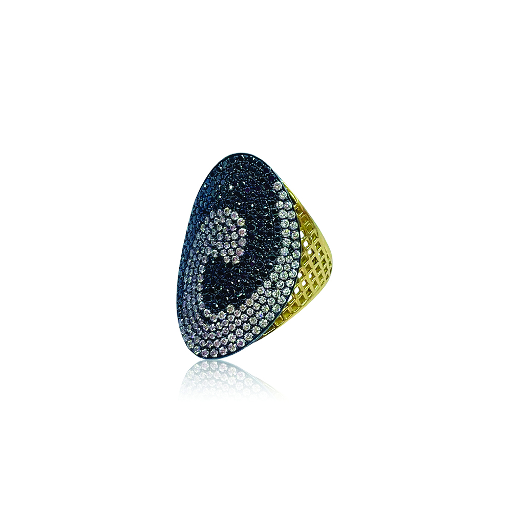 crownwork regency ring with black and white diamonds