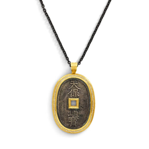 Edo coin pendant with diamonds