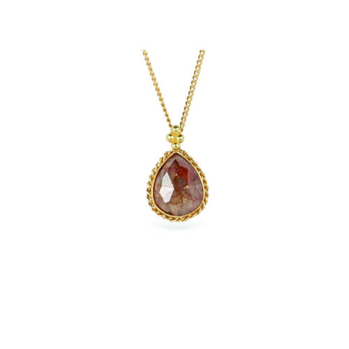Natural rust colored diamond tear drop pendant
