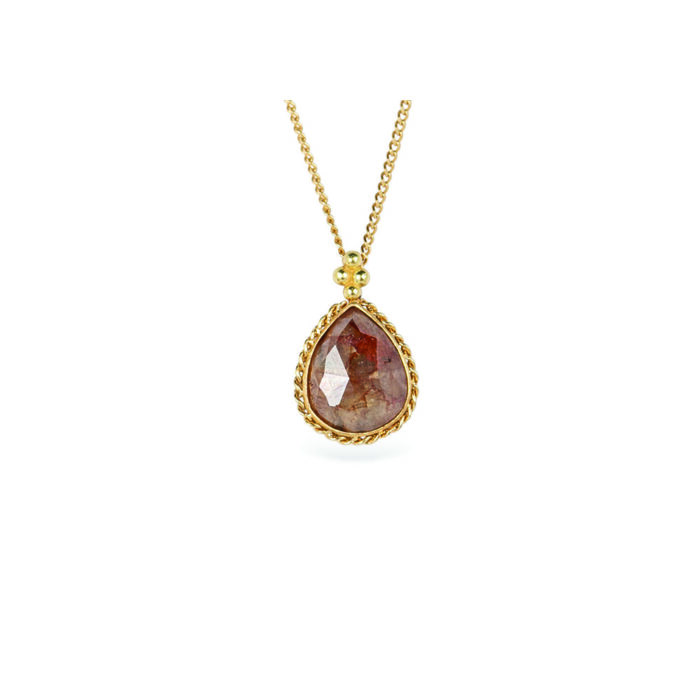 Natural rust colored diamond tear drop pendant