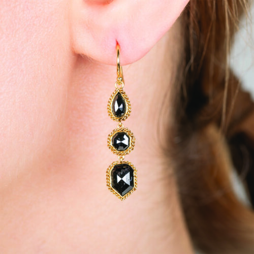 one of a kind triple diamond earrings